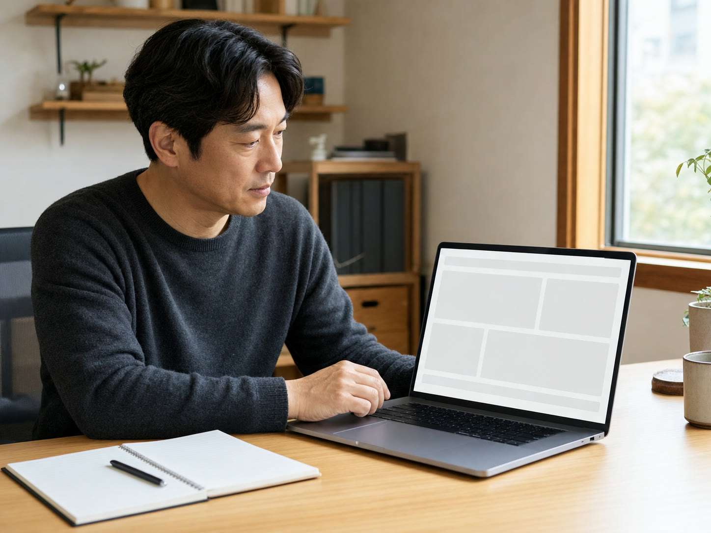 사이트 구조를 확인하며 메모하는 1인 사업자 예시 이미지